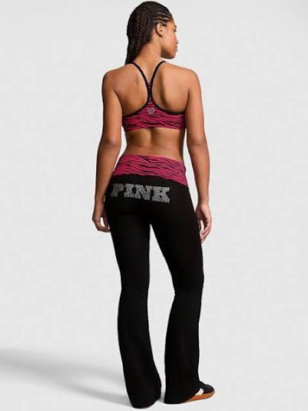 PINK Victoria's Secret Black Flare zebra bling fold over leggings